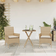 Set da Bistrò 3 pz con Cuscini Beige Polyrattan e Vetro 3278752