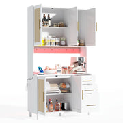 Credenza da Cucina con 5 Ante; 3 Cassetti; 2 Ripiani Regolabili; LED; Prese e USB; in MDF; Bianco