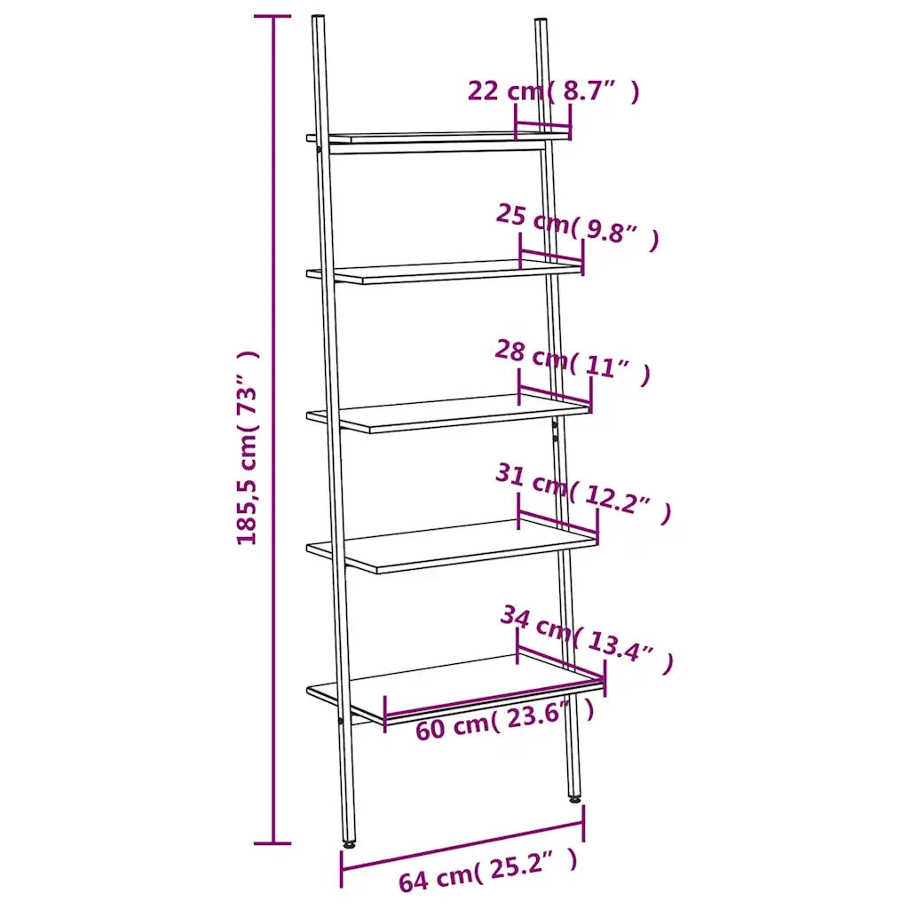 Scaffale Pendente 5 Ripiani Marrone Chiaro e Nero 64x34x185,5cm CFW2476675