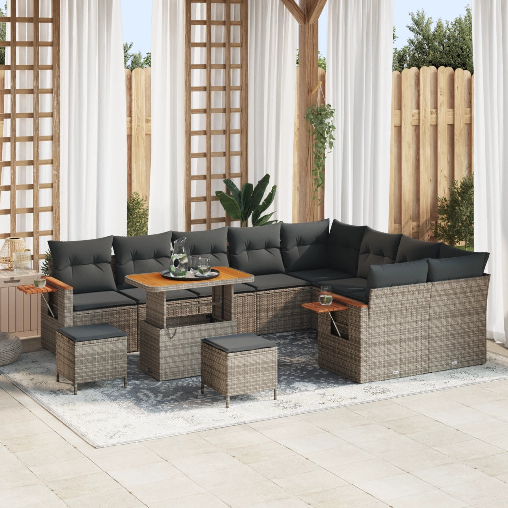Set divani giardino  12 Pezzi con Cuscini Grigio Polirattan Acacia