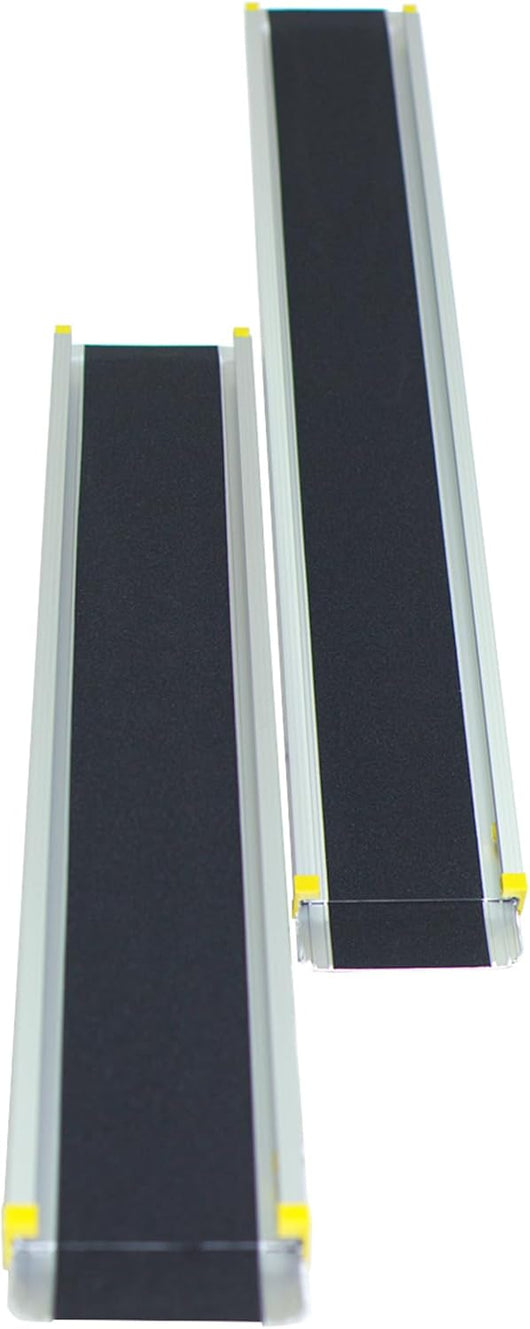 Set di 2 Rampa per Sedie a Rotelle in Alluminio, 3 Lunghezze 122/183/213 cm, Rampa Telescopica Regolabile con Superficie Antiscivolo, con Serrature di Sicurezza, per Gradini Fino a 61 cm