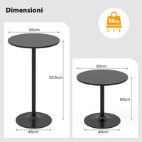 Tavolo da Bar Rotondo Ø70 Regolabile in Altezza (56 cm/ 101,5 cm), Tavolo da Caffè Alto in Legno e Metallo, Tavolino Bistrot Moderno con Base Rotondo per Cucina, Sala Pranzo e Soggiorno, Nero