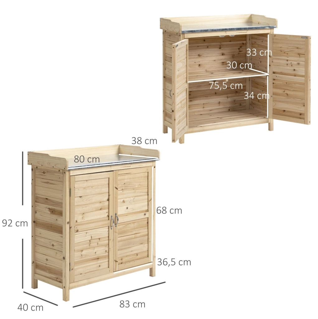 Armadio da giardino 83x40x92 cm naturale in legno; 2 ripiani interni