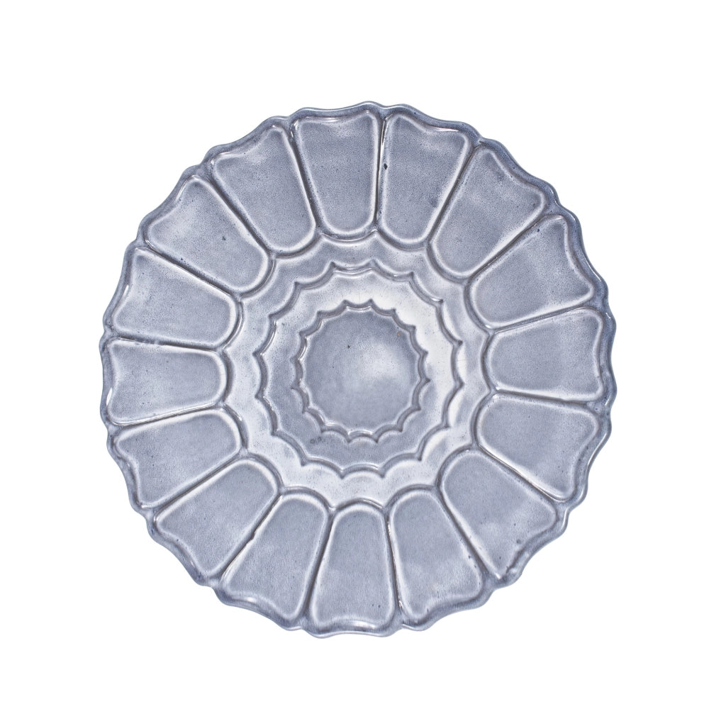 Fontana da giardino in ceramica fatta a mano per uccelli con vasca ampia e piedistallo alto blu grigio chiaro