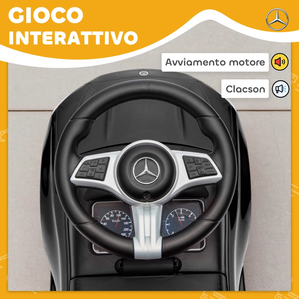Macchina per Bambini Cavalcabile 65x28x39 cm Licenza Mercedes Benz Clacson e Spazio Portaoggetti Nero