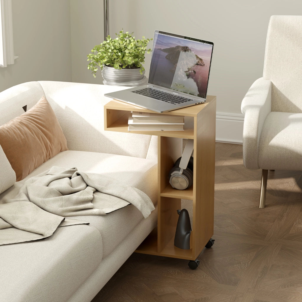 Tavolino da salotto con rotelle e ripiani aperti ¨C zephmum ¨C 40x30x69 effetto rovere