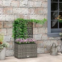 Fioriera per Piante con Trespolo, 3 Vasi in Resina Intrecciata e Acciaio Zincato, 57 x 30 x 107 cm, Grigio