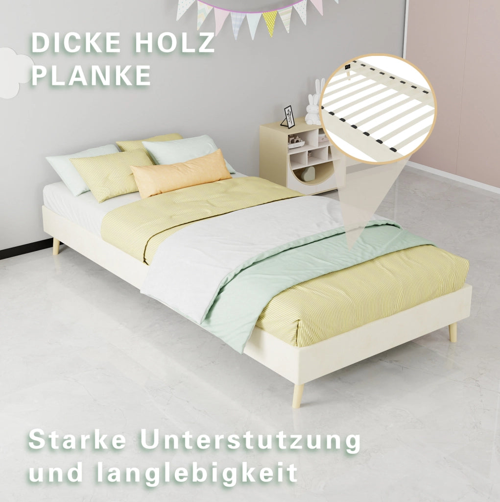 Letto singolo 90x200 cm beige in tessuto e metallo