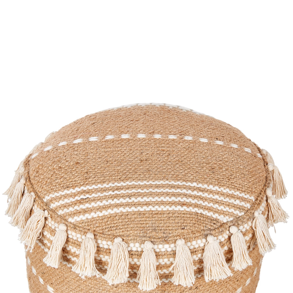 Pouf Beige Juta EPS Riempimento Rotondo ø 50 cm Ottomana intrecciata a mano con frange Stile Boho