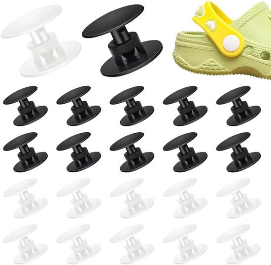 20 pezzi di chiodi a clip in plastica per scarpe da spiaggia 16 x 13 x 115 mm - Chiodo a clip in plastica per scarpa - Chiusura chiodi a clip in plastica (nero/bianco)