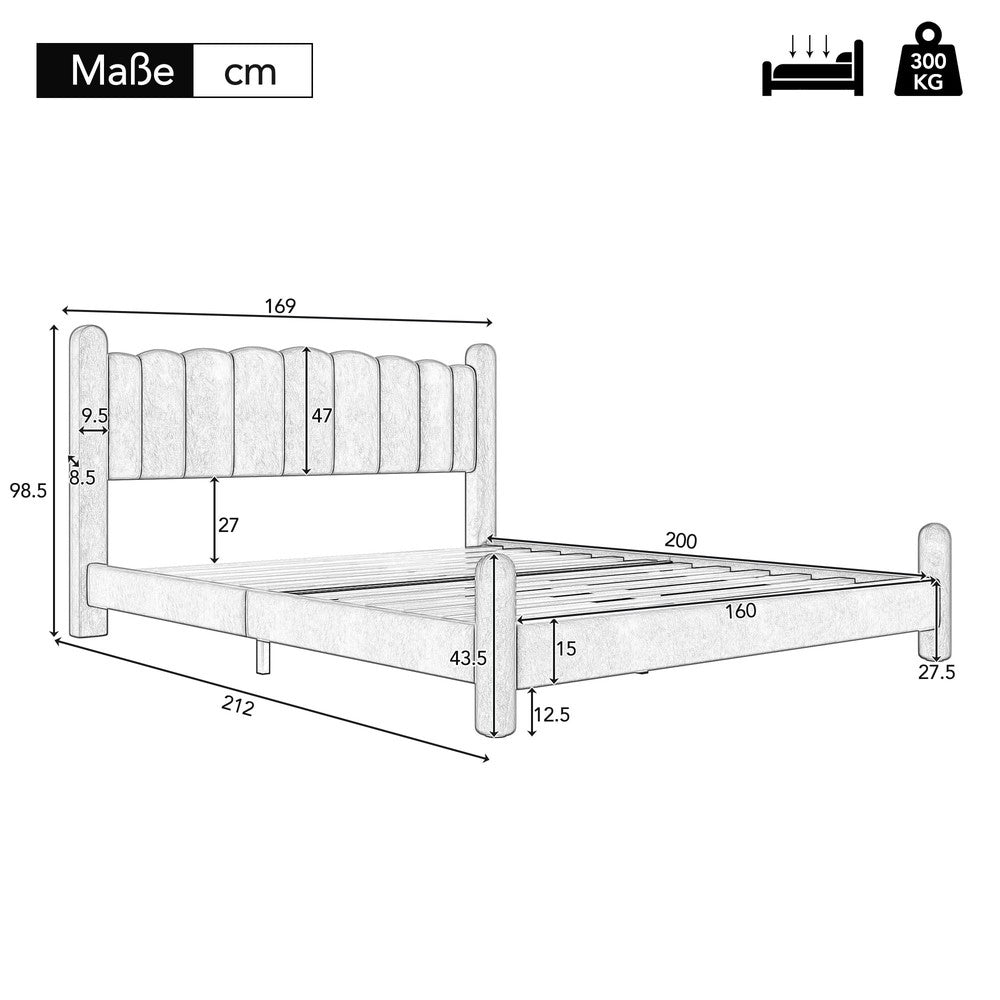 Letto Imbottito con Testiera ¨C MINIMAL ¨C Velluto Beige 160x200