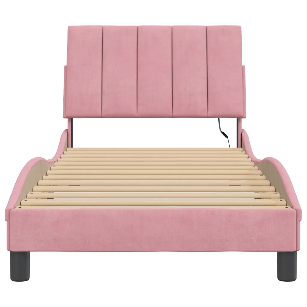Giroletto con LED senza Materasso Hanko Rosa 80x200 cm in Velluto