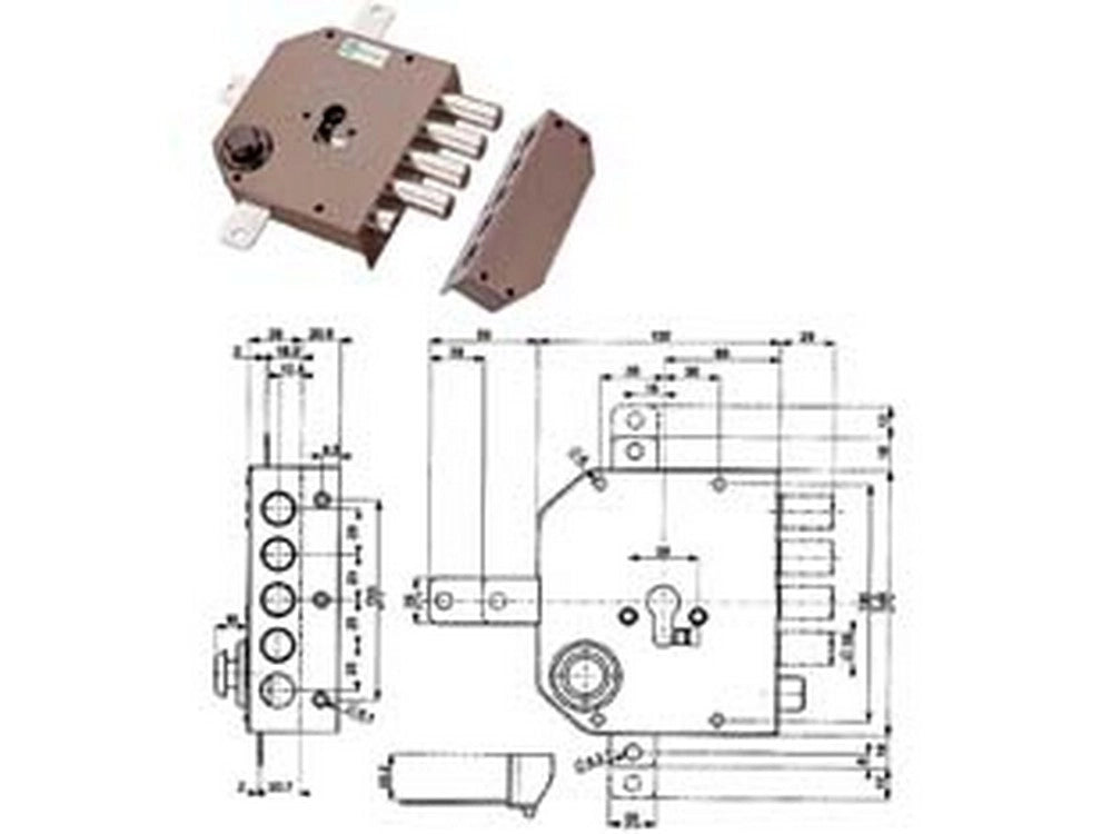 1pz serratura quintuplice applicare scrocco cilindro europeo 38650 mm60 dx cod:ferx.fer211970