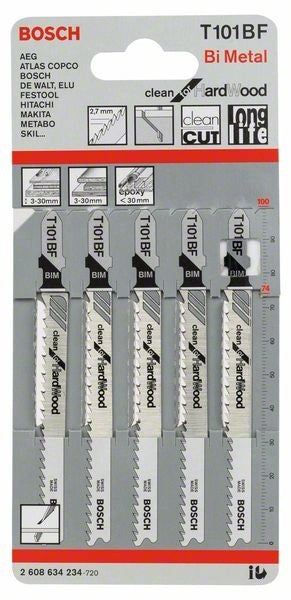 2608634234 - Set 5 lame per seghetto alternativo T 101 BF Clean for Hard Wood