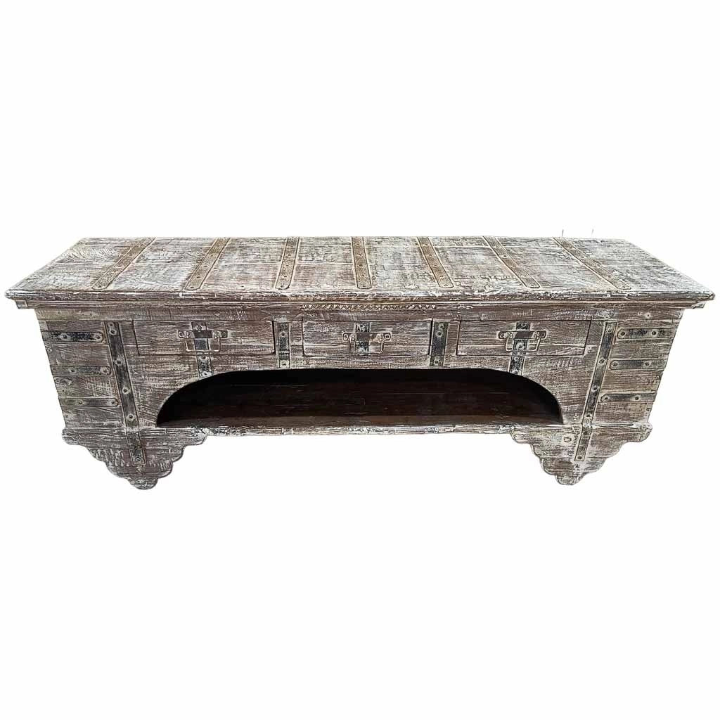 Mobile basso artigianale in legno 165-175x45x57h cm