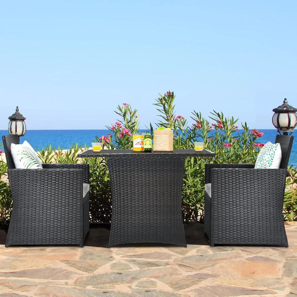 Set di Mobili da Giardino in Rattan,Tavolo da Pranzo con 2 Sedie, Set di Mobili da Balcone in Rattan per 2 Persone, Set da Balcone Salvaspazio