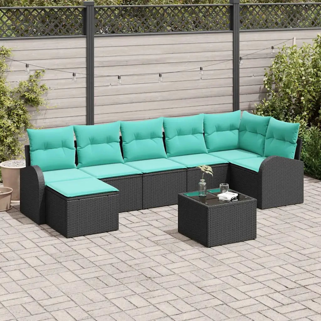Set di divani con cuscino 8 pcs Nero e Turchese polyrattan 3354815