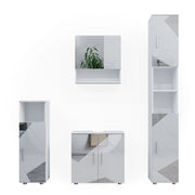 Vicco Set mobili bagno Bianco lucido con inserti 4 parti, con armadio alto