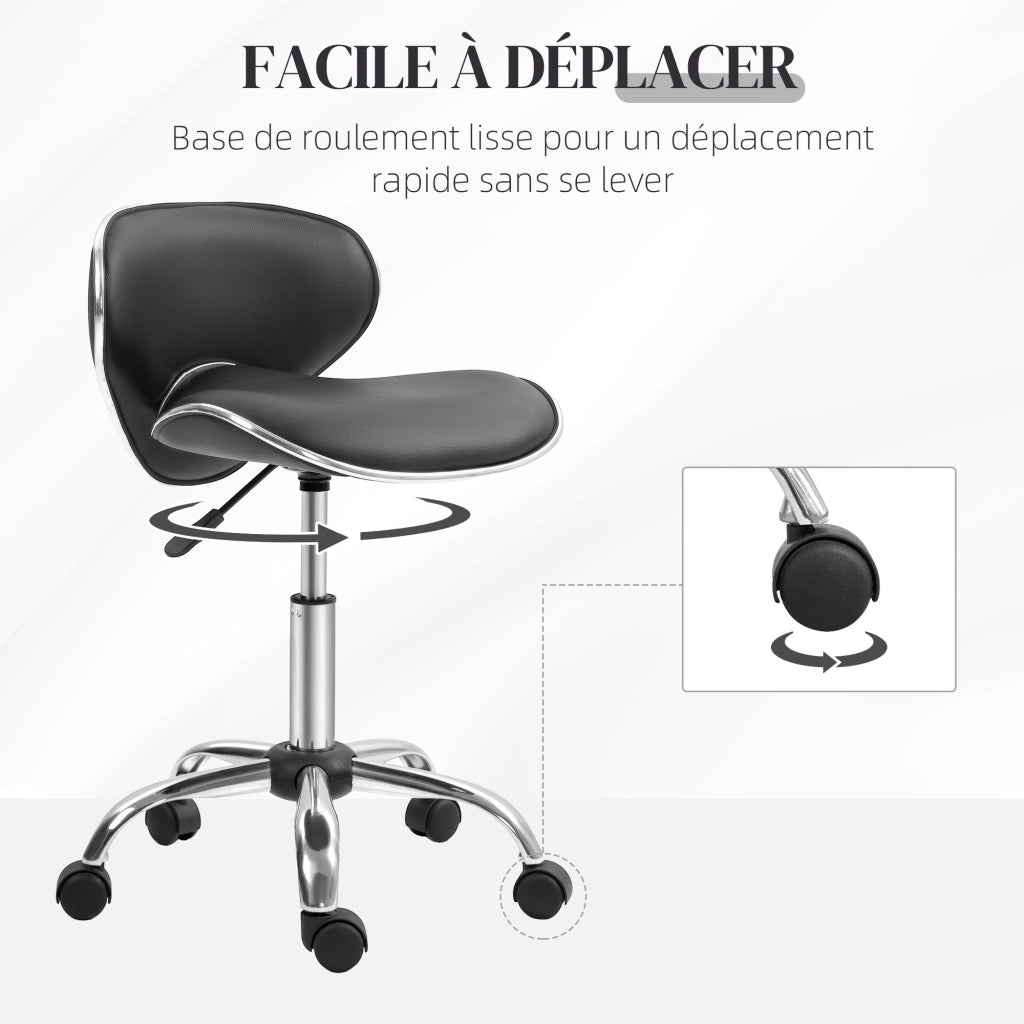 Sgabello da lavoro con rotelle e schienale regolabile 44-56 cm ¨C zephmum ¨C nero