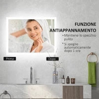 kleankin Specchio Bagno con Luci LED Regolabili, Controllo Touch e Antiappannamento, 70x50 cm