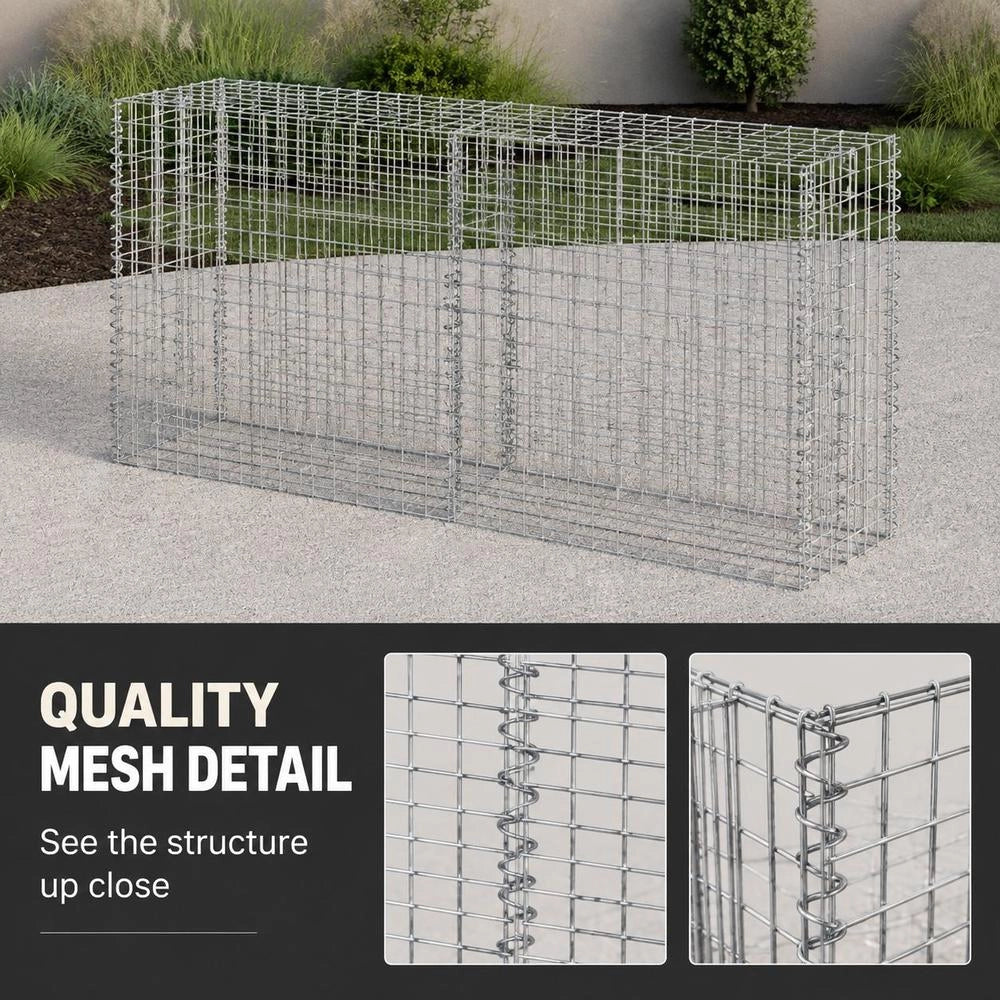 Gabion Raised Bed, Galvanized Steel, 180x50x100 Cm