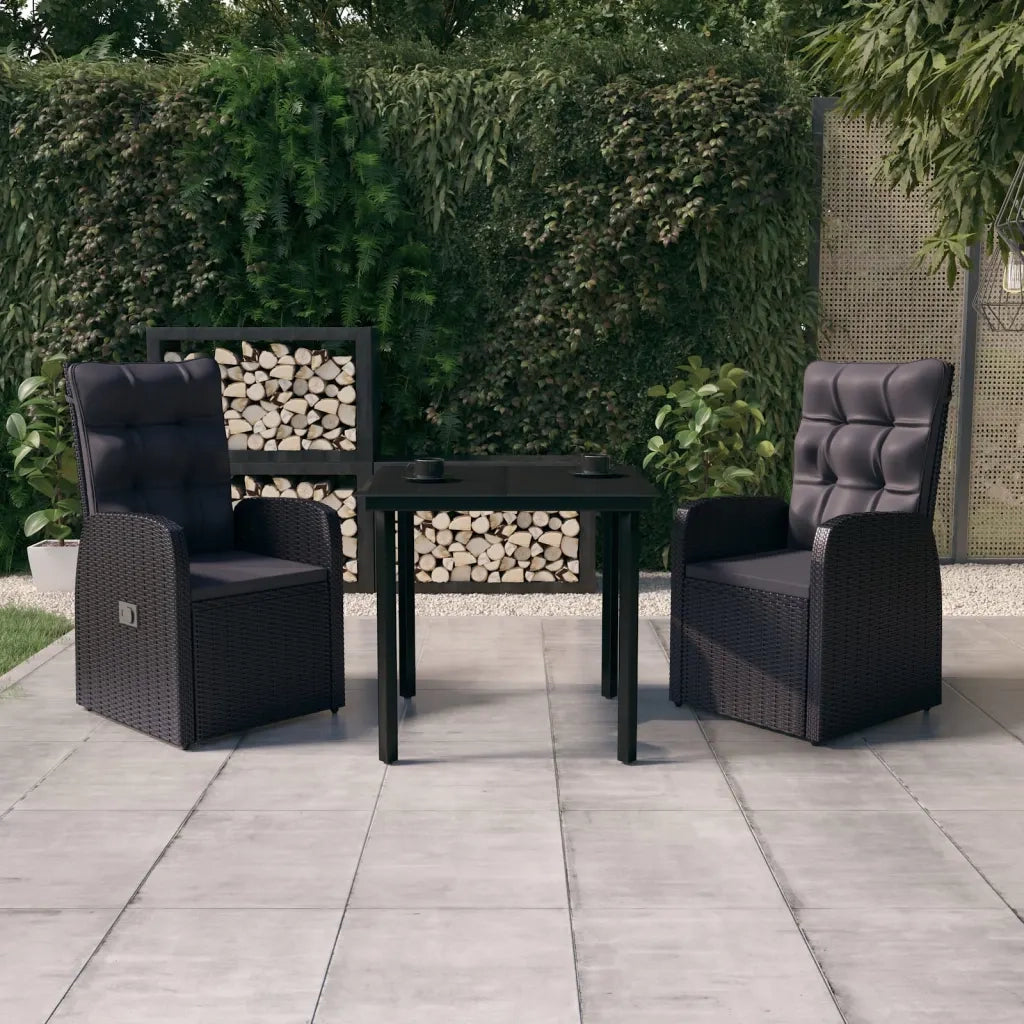 Set da Pranzo da Giardino con Cuscini 3 pz Nero cod mxl 39845