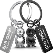 Pinguino in Argento e Nero con Cuore - Portachiavi per Coppie con Due Pinguini con Neve - Amuleto di Fortuna per L'amica - Regalo di Anniversario per l'Amore di coppia, Valentino