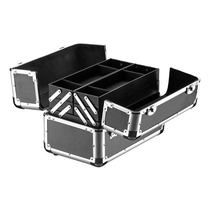 Cassetta attrezzi vuota in alluminio con 2 chiavi, valigetta universale per attrezzi 35,5 x 24 x 22,5 cm, hobby, lavoro, cassetta portautensili con separatori,