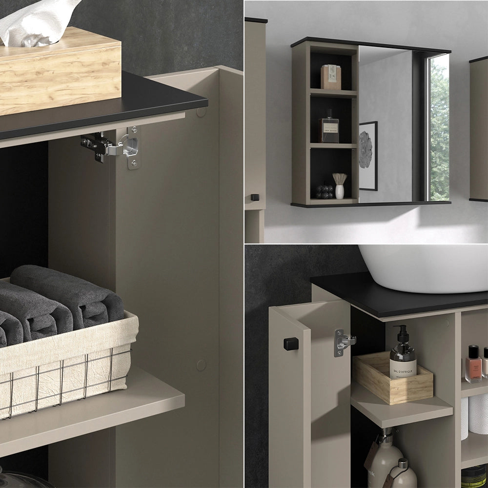 Vicco Set di mobili da bagno Grigio 3 pezzi, con cabinet midi