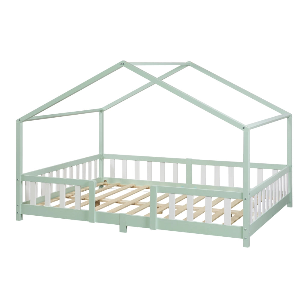 Letto per Cameretta Treviolo a Forma di Casetta 140x200 cm Menta Verde [en.casa]