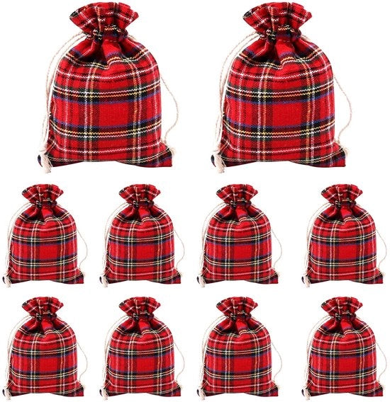 Borse di Regalo 10pz - Tartan Scozzese - Corda per Camminare - Natale - Confezione di Regalo - Carta - Borse di Regalo