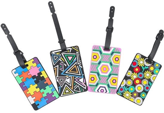 Etichette per bagagli 4 pezzi - Etichette PVC sicure per valigie - Nome-ID-Card - Accessori di viaggio - Leggero - Silicone duraturo