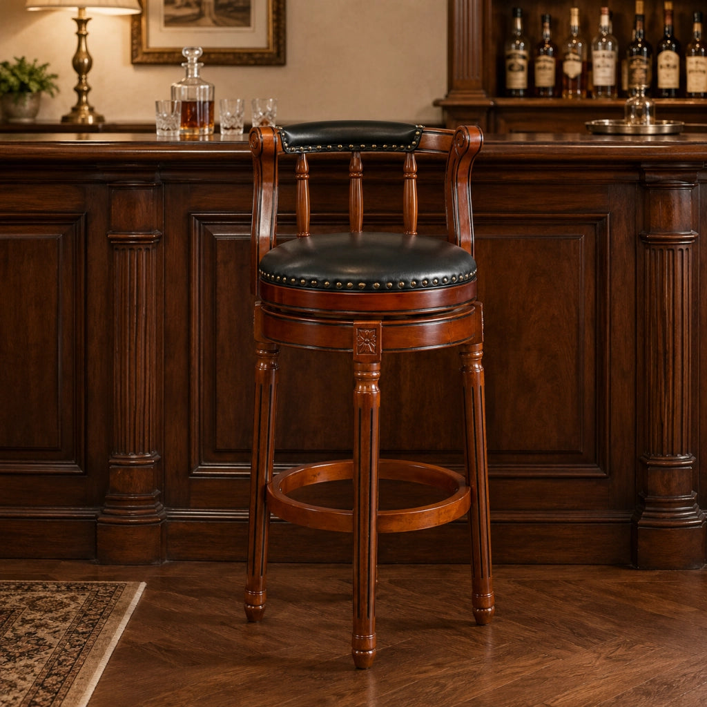 Sgabello da bar girevole 55.0x55.0x34.0 cm in pelle e legno blu