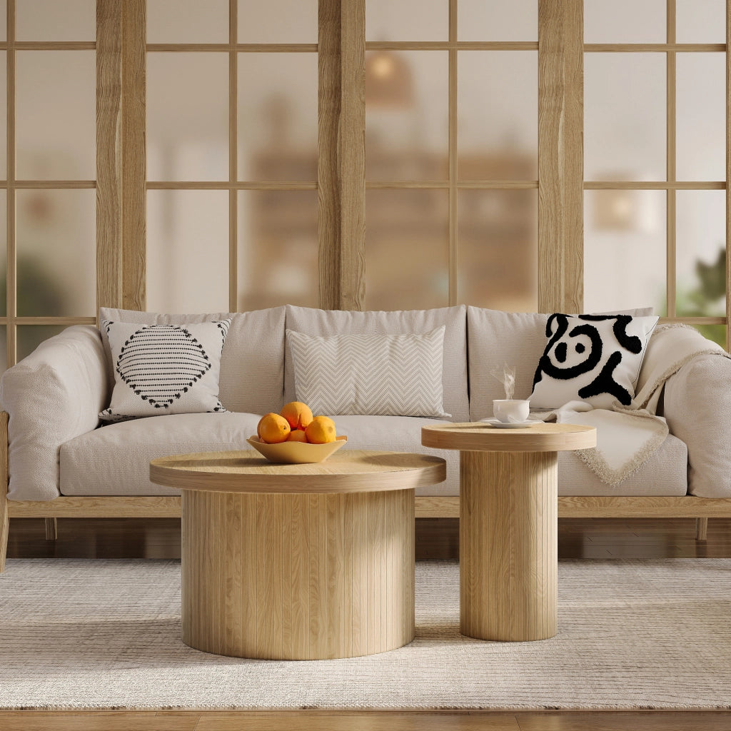 Set di 2 tavolini rotondi in MDF effetto legno naturale