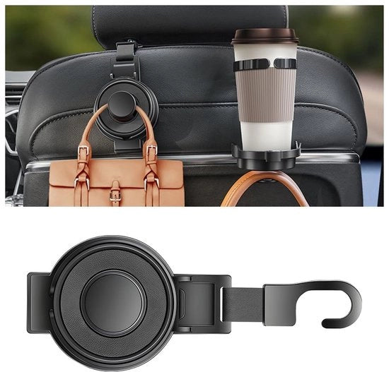 Supporto multifunzionale per auto - Organizzatore di sedile - Porta bicchieri - Nero - ABS - 3-in-1 - Adatto a tutti i veicoli
