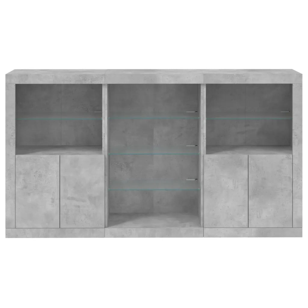 Credenza con Luci LED-Buffet-Armadio da cucina Grigio Cemento 181,5x37x100 cm 598764