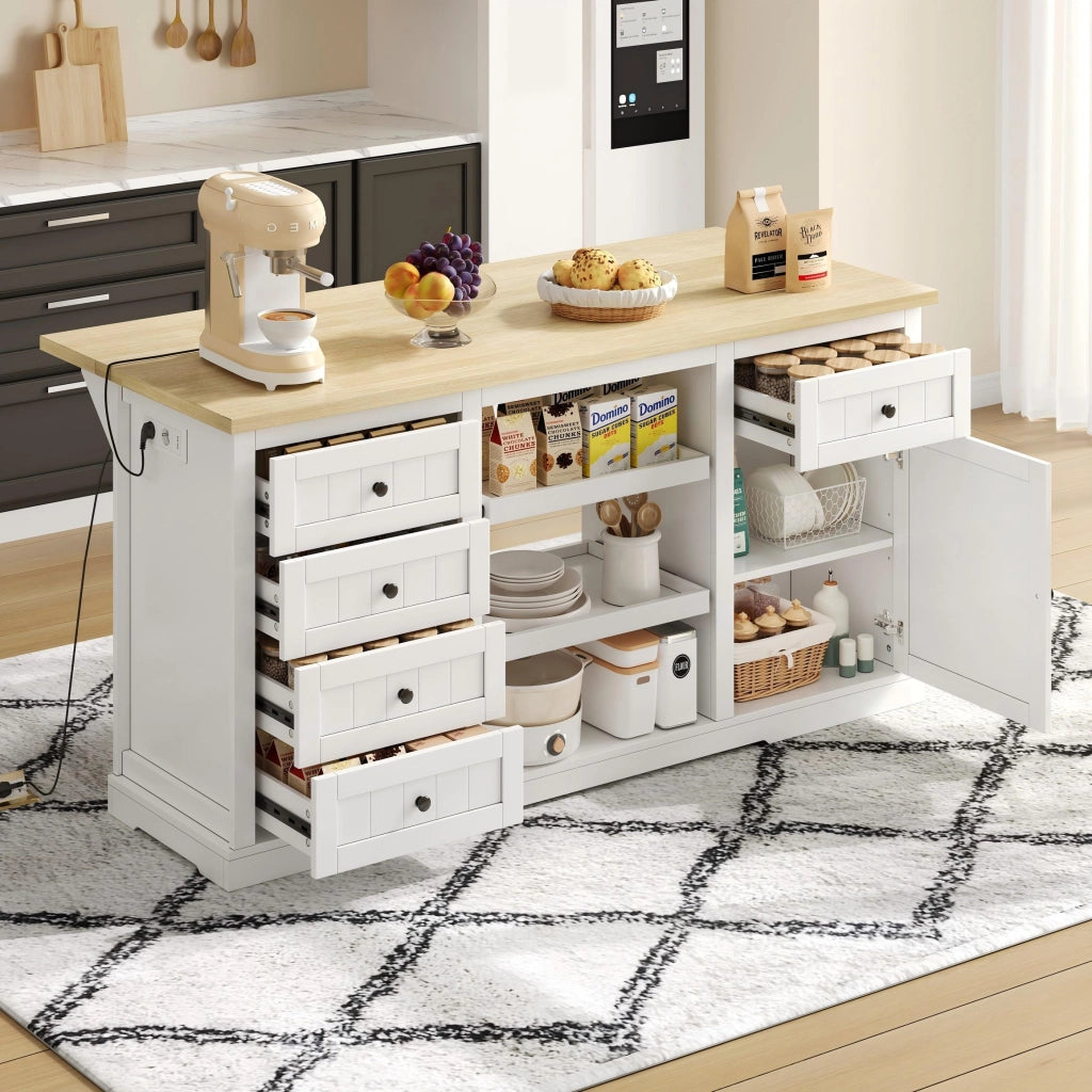 ISOLA DA CUCINA 150x65x75,5 cm Bianca/Naturale in MDF con 5 cassetti