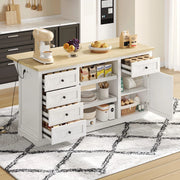 ISOLA DA CUCINA 150x65x75,5 cm Bianca/Naturale in MDF con 5 cassetti