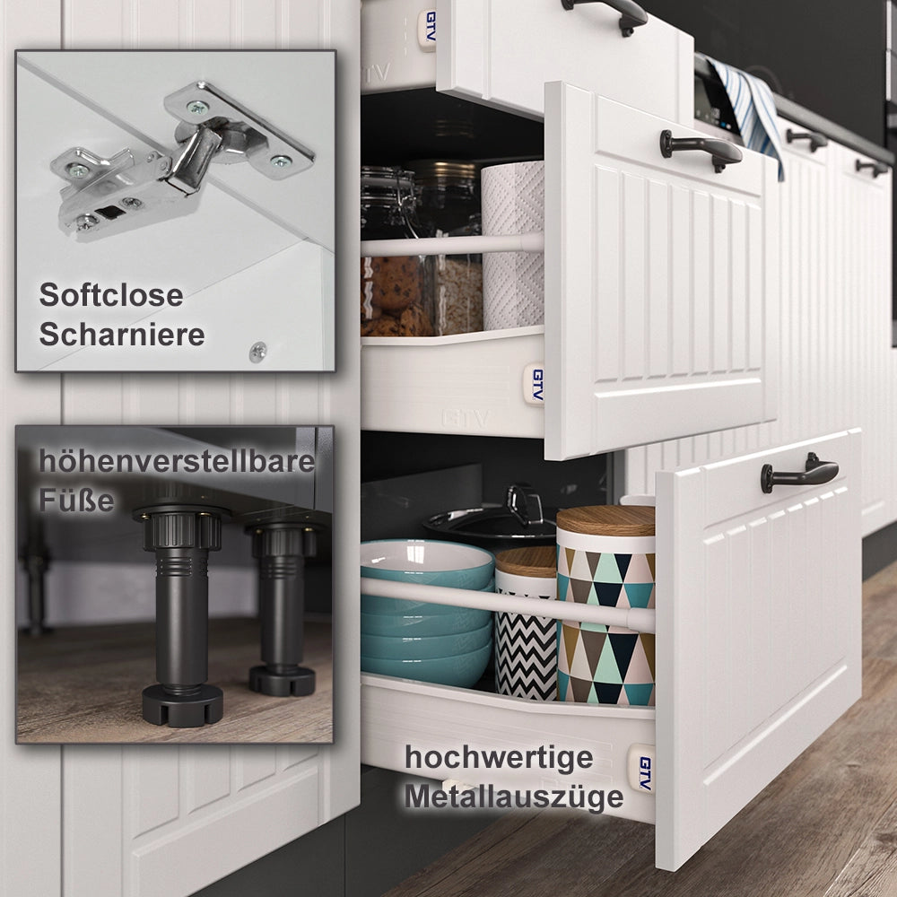 Cucina completa Fame-Line Bianco rustico/Antracite 140 cm senza piano di lavoro Vicco