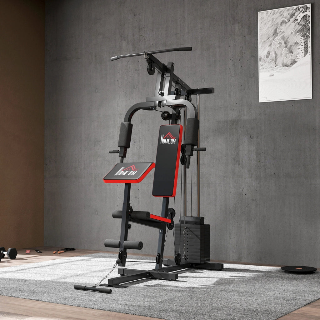 Power Tower Stazione Fitness 135x103x210cm Pesi 65kg Telaio in Acciaio Nero Rosso