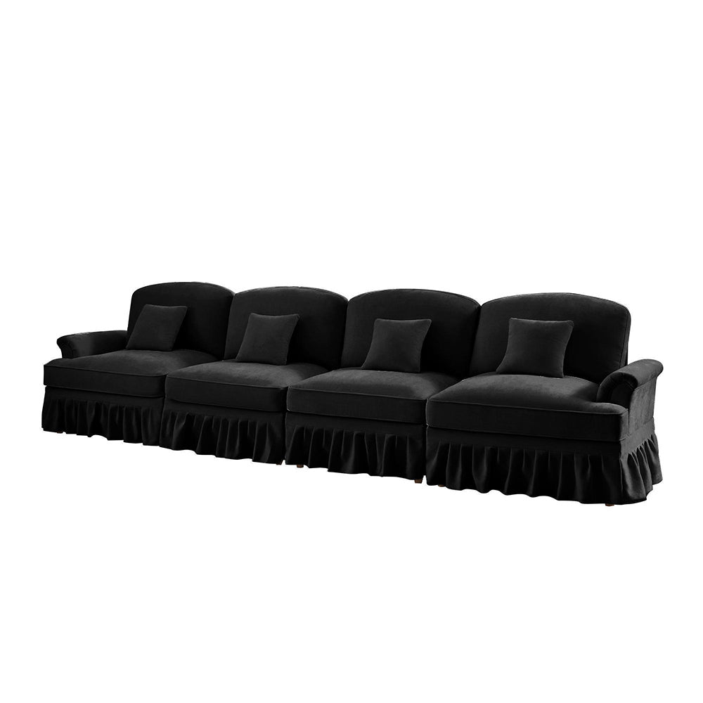 Divano 4 posti grande - Xylo - Stile mid-century, chenille, nero