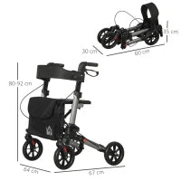 Deambulatore Pieghevole in Allumino ad Altezza Regolabile con Borsa, 64x67x80-92 cm, Nero e Argento