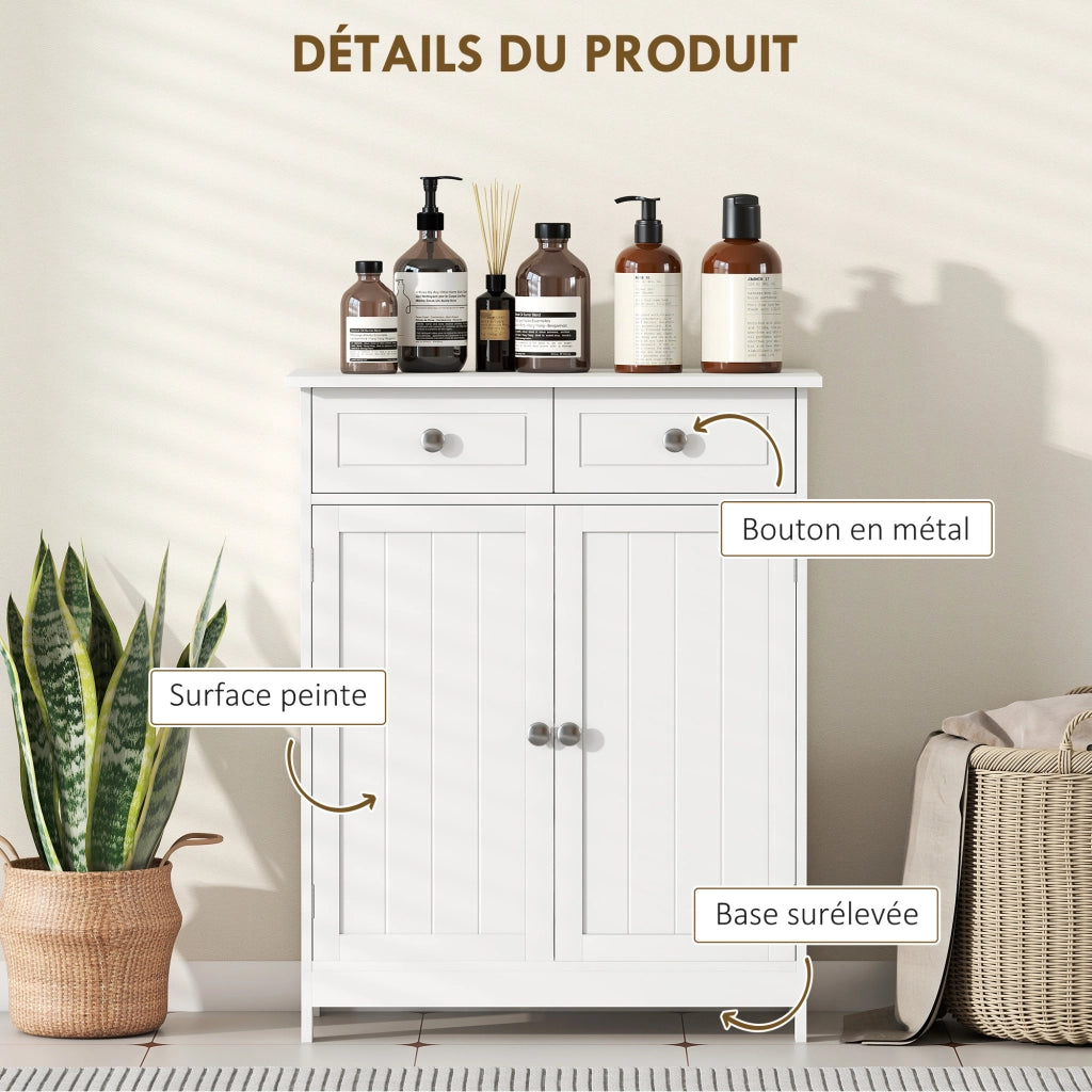Mobile da bagno con 2 cassetti e ripiano regolabile ¨C zephmum ¨C 60x30x75 cm bianco
