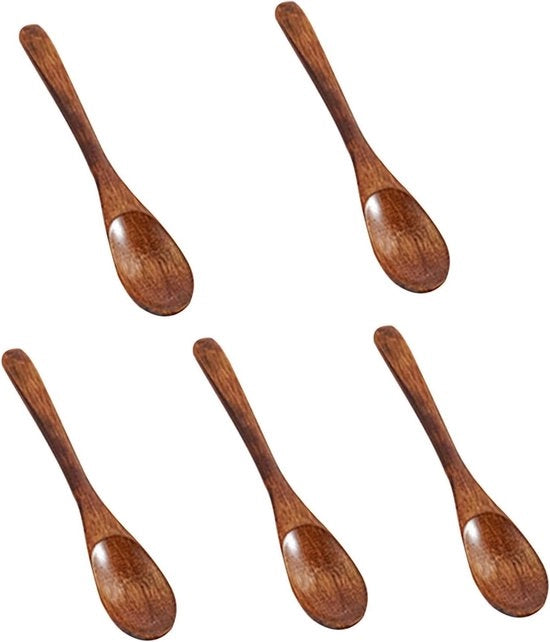 Set di 5 Cucchiai in Legno - Cucchiai in Legno Duratili e Ecocompatibili per Cucina, Mescolare e Servire
