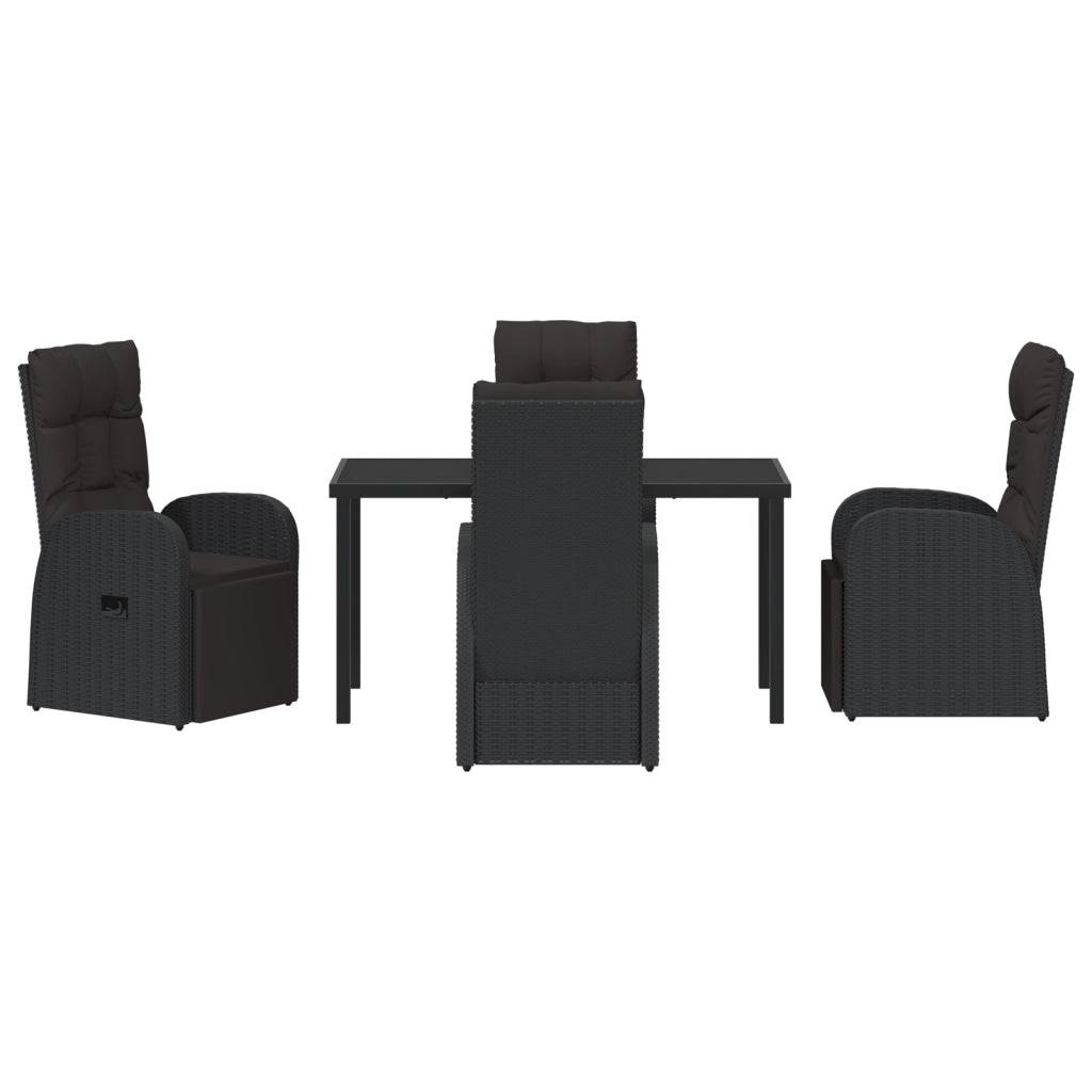 Set da Pranzo da Giardino 5 Pezzi con Cuscini - Rattan PE Nero