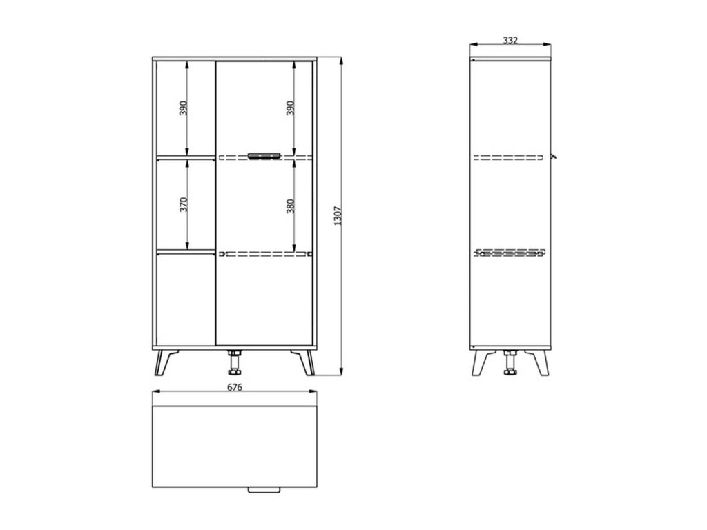 Mobile Espositore Dolzago, Vetrina 4 Ripiani, 67.5x33x130.5h cm Marrone Rovere Chiaro