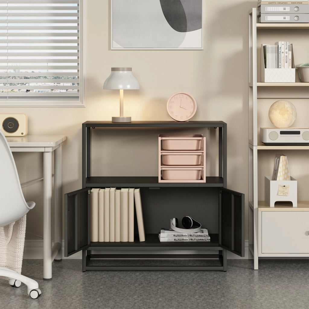 Armadio da Ufficio Hailuoto per Archivio 82 x 80 x 40 cm Acciaio Nero [en.casa]