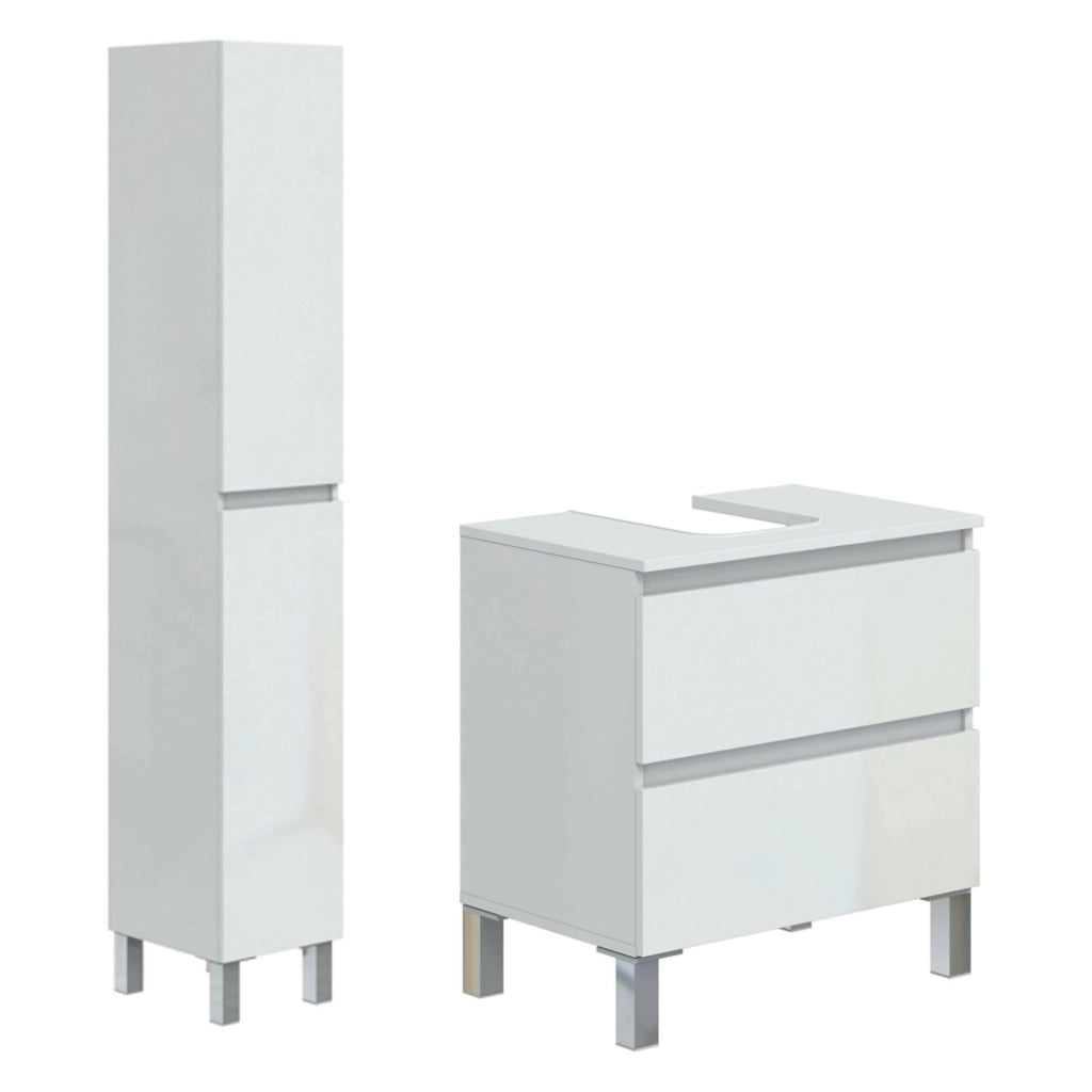 Formello, set Mobili Bagno 2 Cassetti, Bianco Lucido