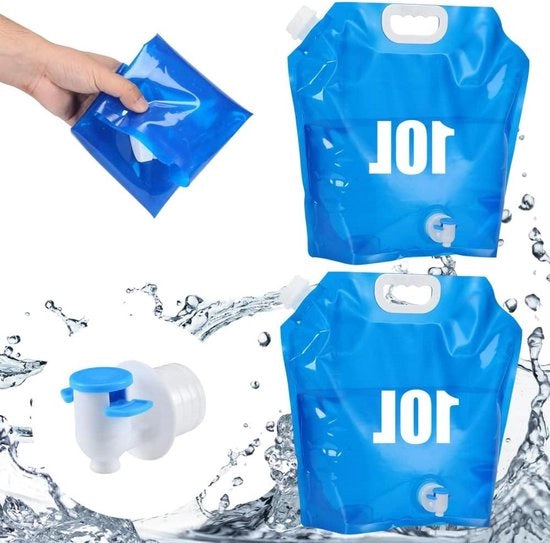 2 Set di Sacchi di Emergenza per Acqua per Campeggio - Contenitore di Acqua Portatile con Valvola - Fondamentale per Campeggio e Escursionismo - Capacità 10L