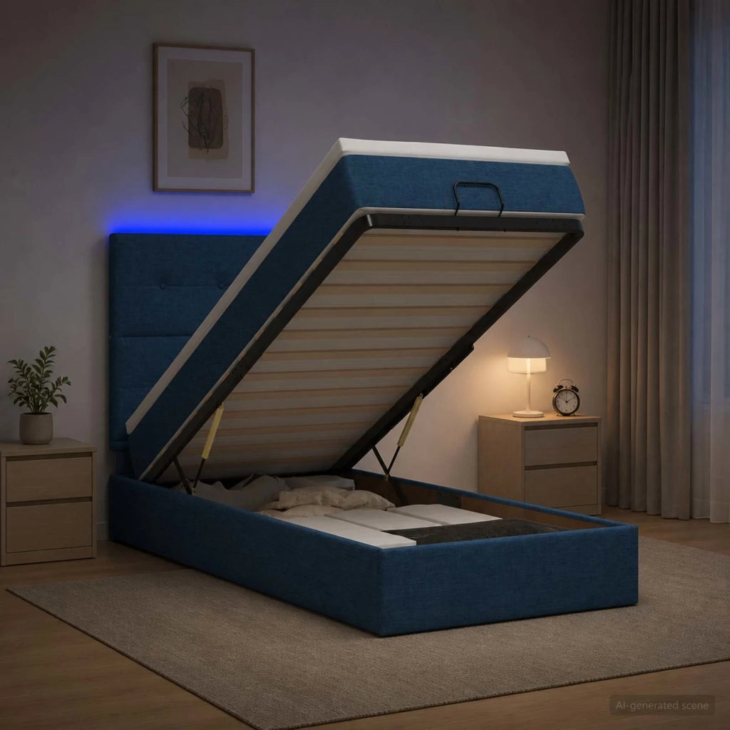 Letto Ottomano con Materasso e LED Blu 90 x 190 cm Tessuto 3458040